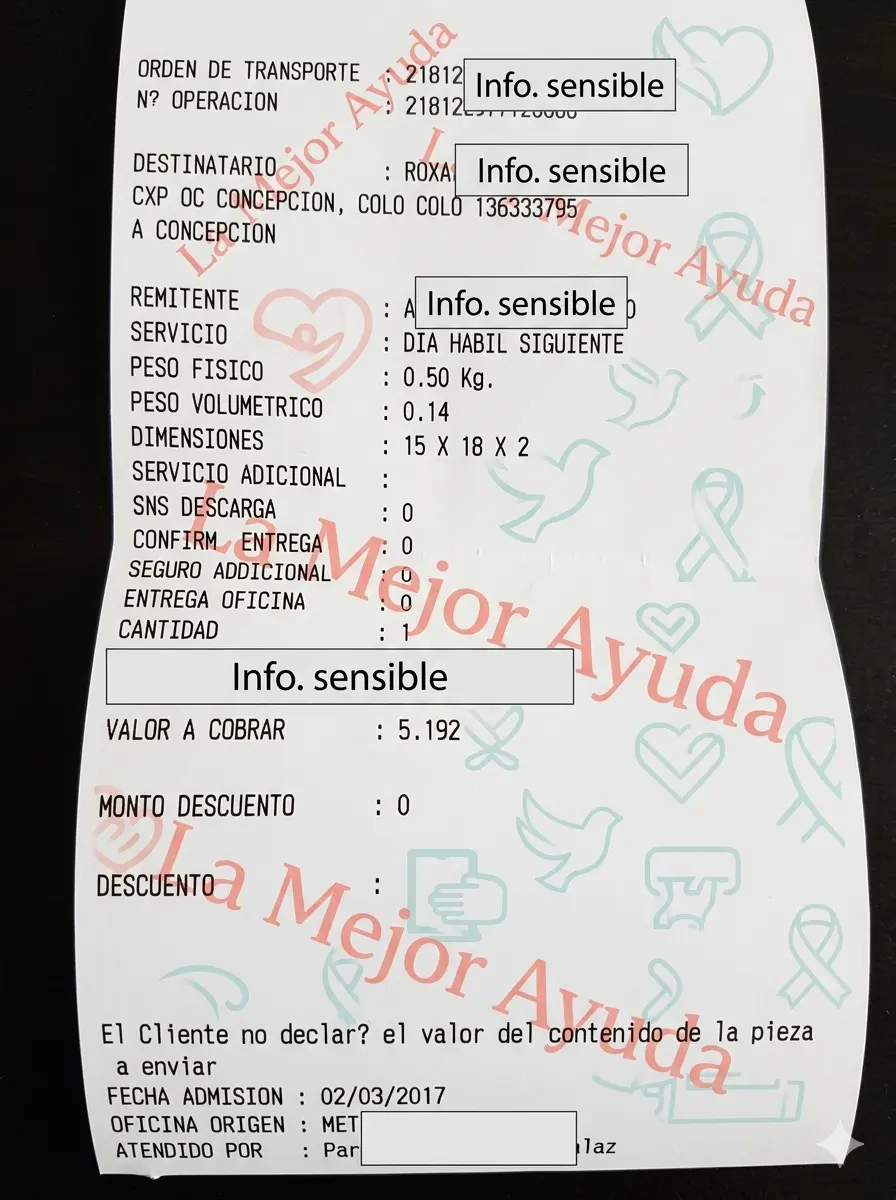 Comprobante histórico de 2017 con datos personales protegidos